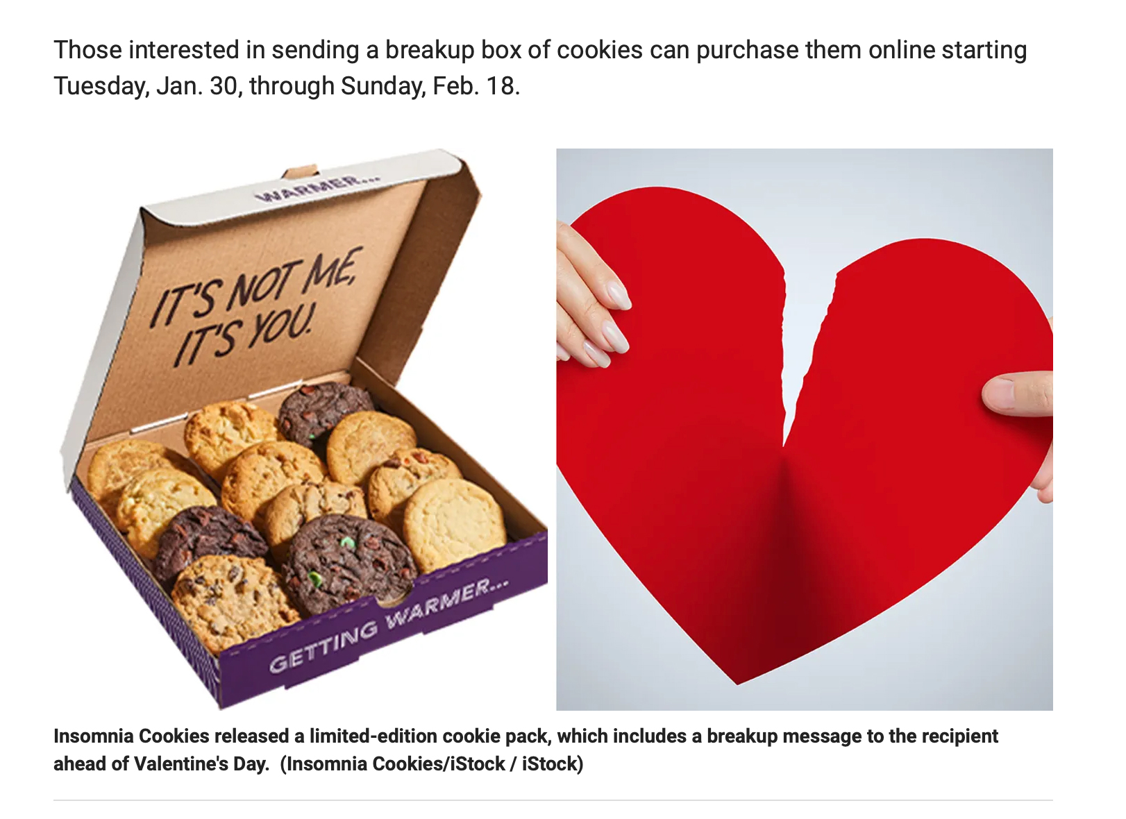 Insomnia Cookies' breakup box campaign featured on a media outlet